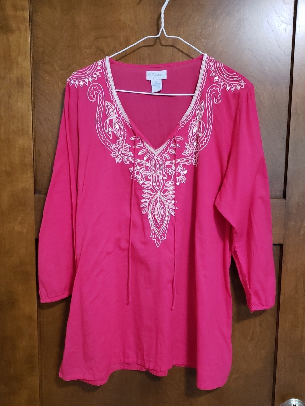 Embroidered and sequin tunic with tie neck-never worn.Bin#12